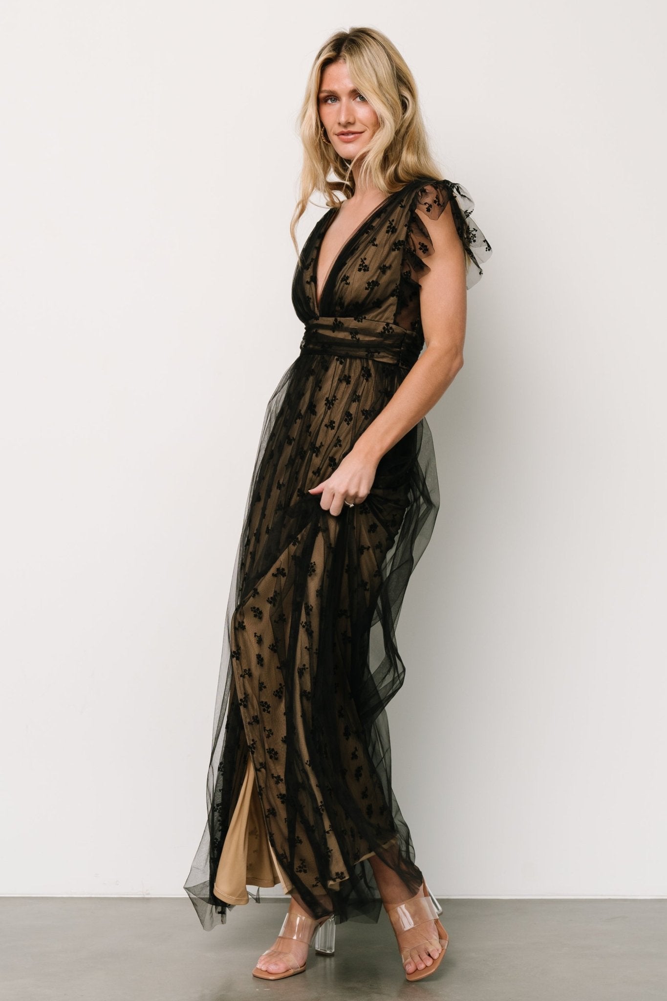 Caterina Tulle Maxi Dress | Black + Nude - Baltic Born