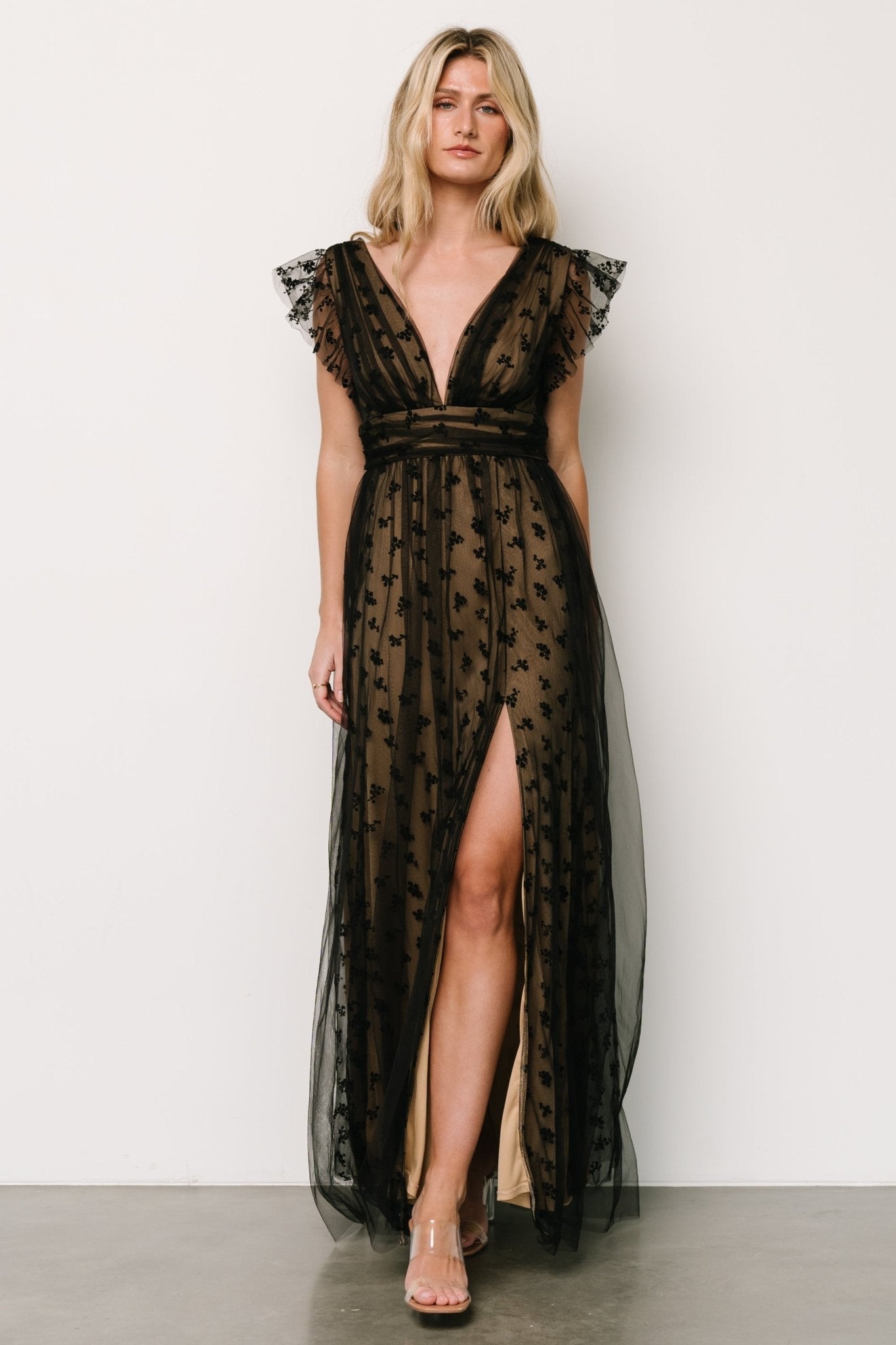 Caterina Tulle Maxi Dress | Black + Nude - Baltic Born