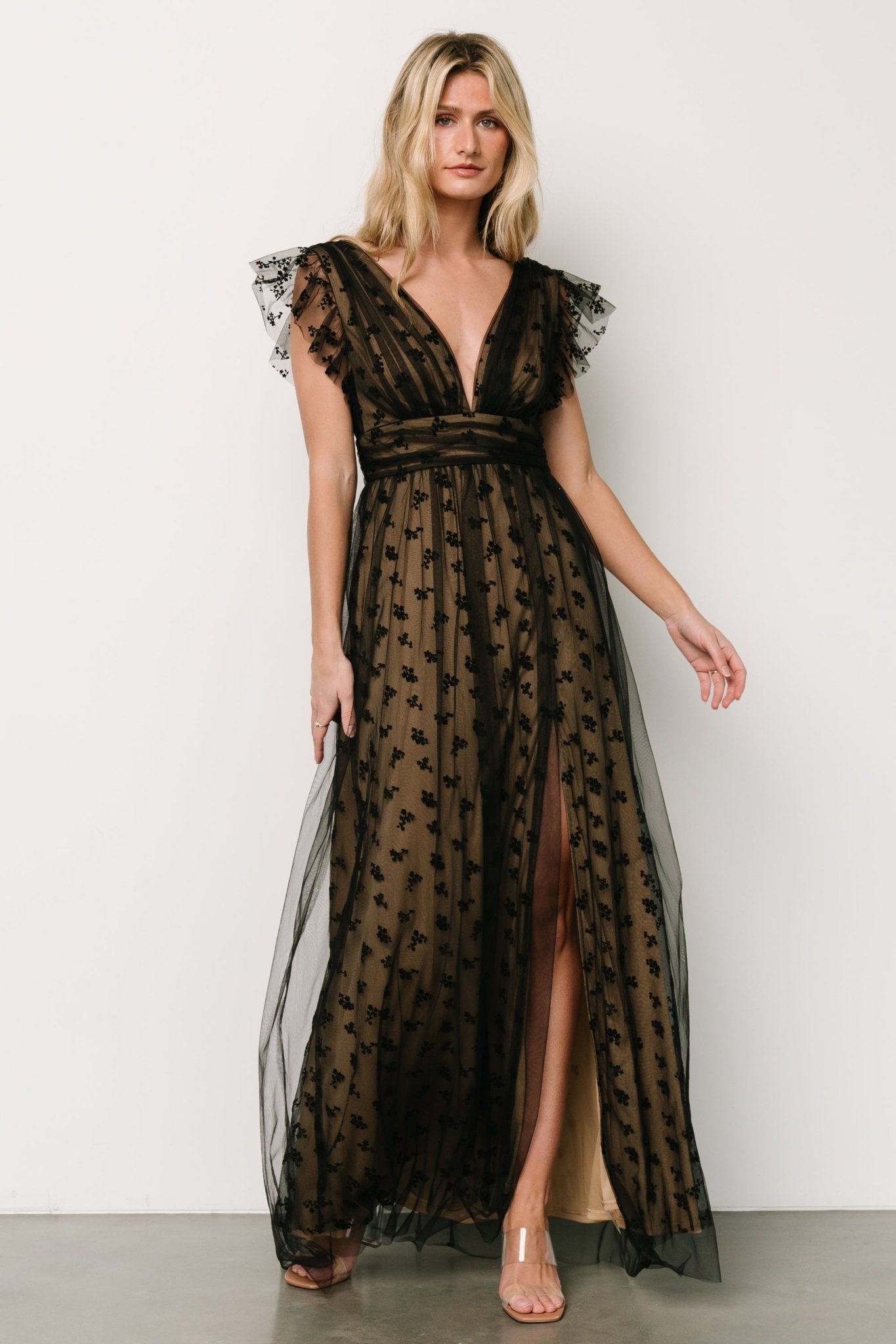 Caterina Tulle Maxi Dress | Black + Nude - Baltic Born