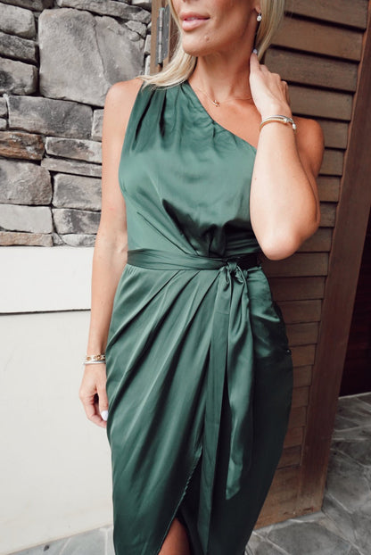 Celia One Shoulder Midi Dress | Dark Green - Baltic Born