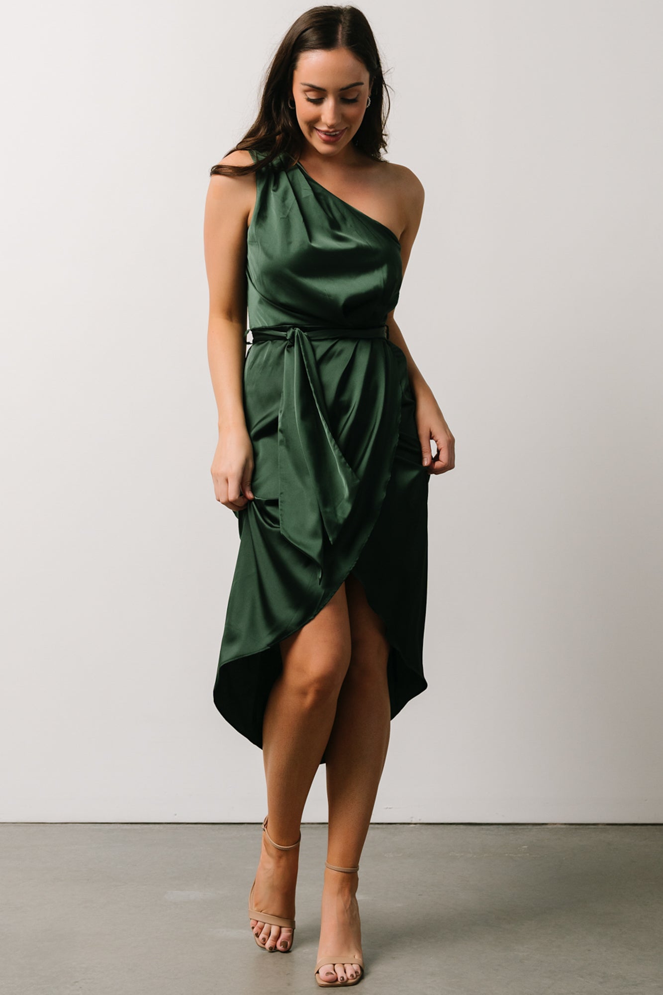 Celia One Shoulder Midi Dress | Dark Green - Baltic Born