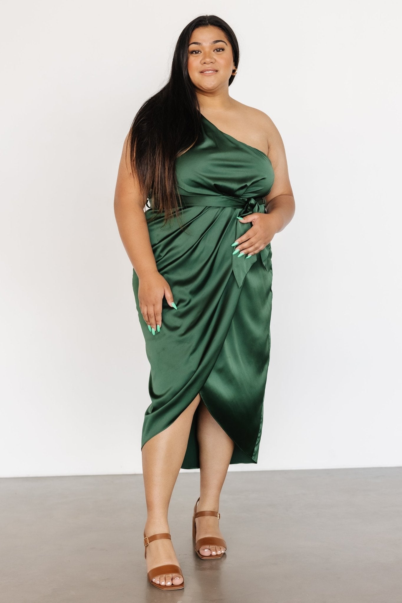 Celia One Shoulder Midi Dress | Dark Green - Baltic Born