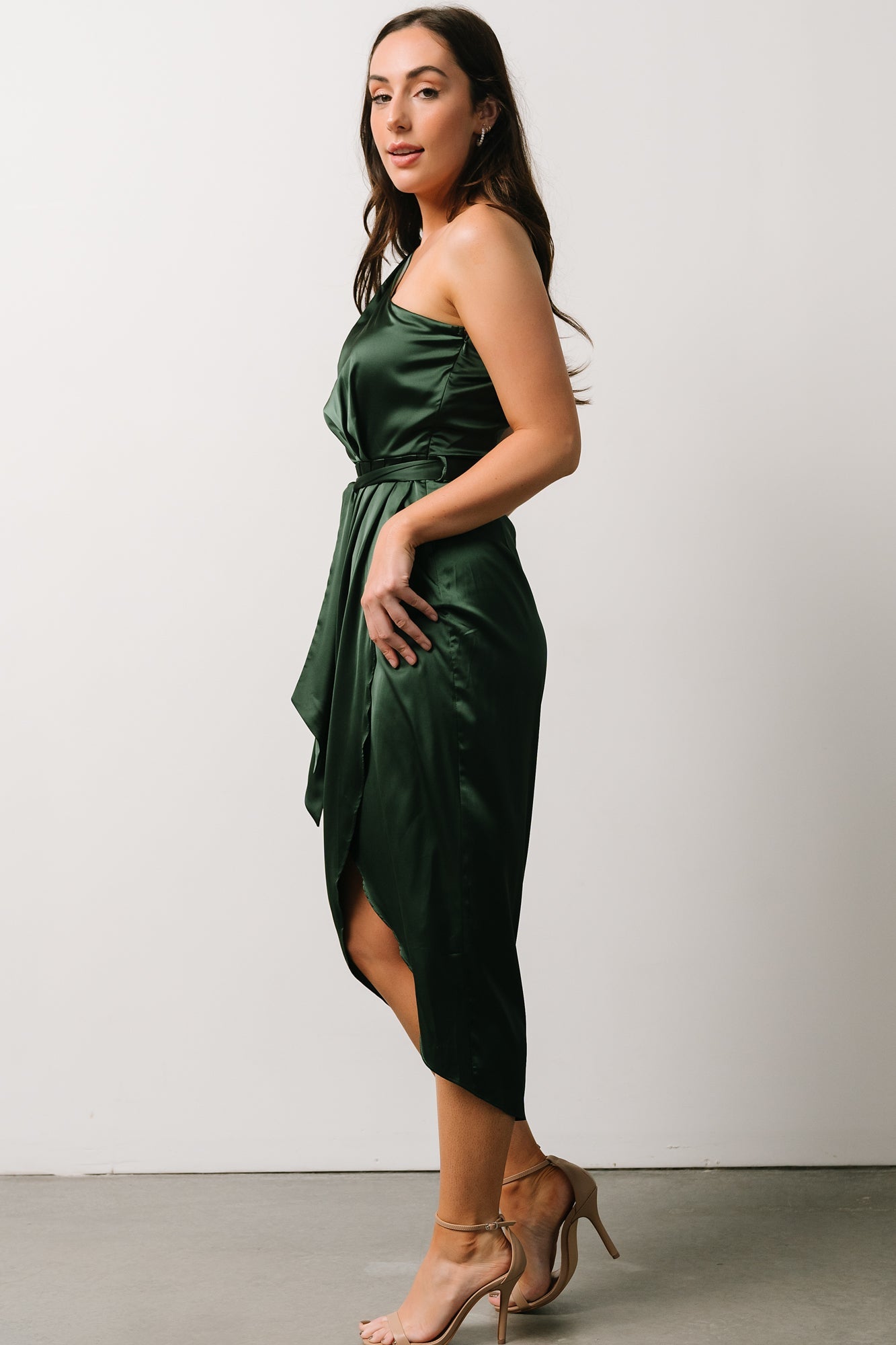 Celia One Shoulder Midi Dress | Dark Green - Baltic Born