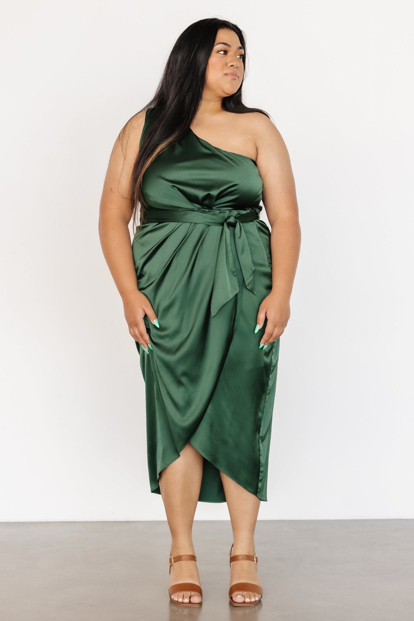 Celia One Shoulder Midi Dress | Dark Green - Baltic Born