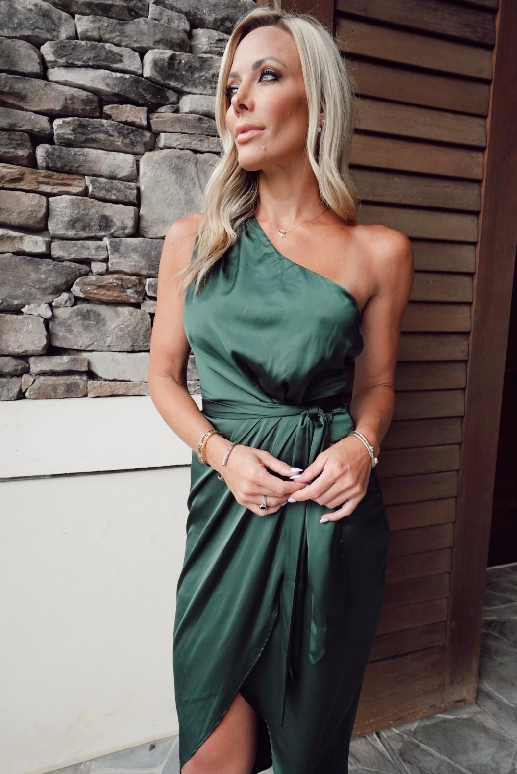 Celia One Shoulder Midi Dress | Dark Green - Baltic Born