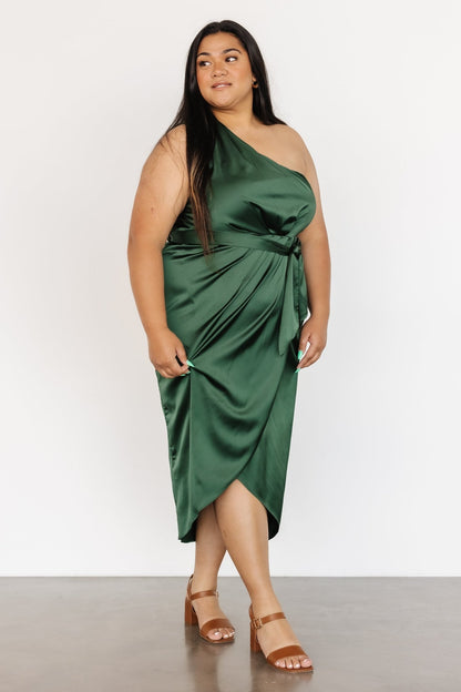 Celia One Shoulder Midi Dress | Dark Green - Baltic Born