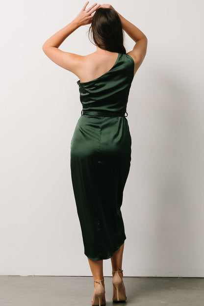 Celia One Shoulder Midi Dress | Dark Green - Baltic Born