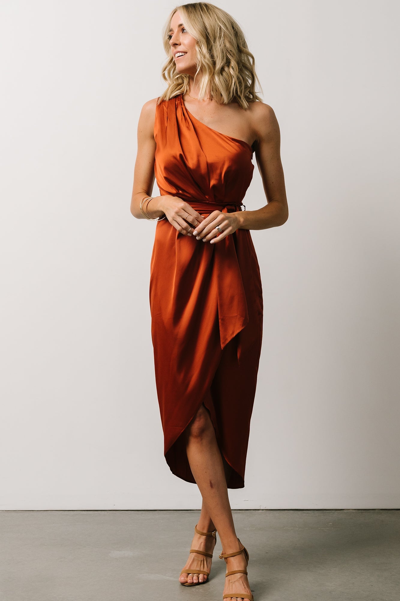 Celia One Shoulder Midi Dress | Rust - Baltic Born