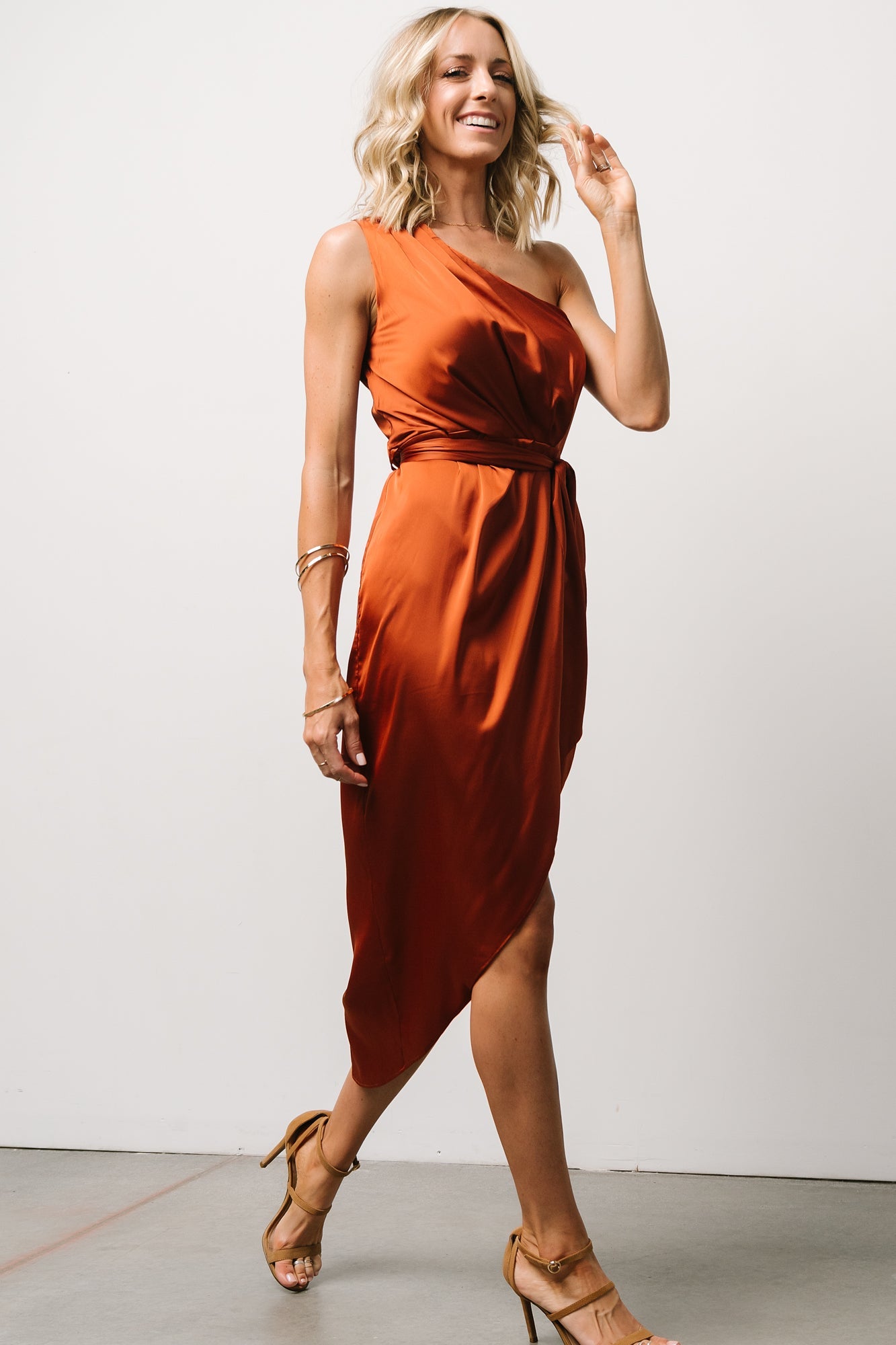 Celia One Shoulder Midi Dress | Rust - Baltic Born