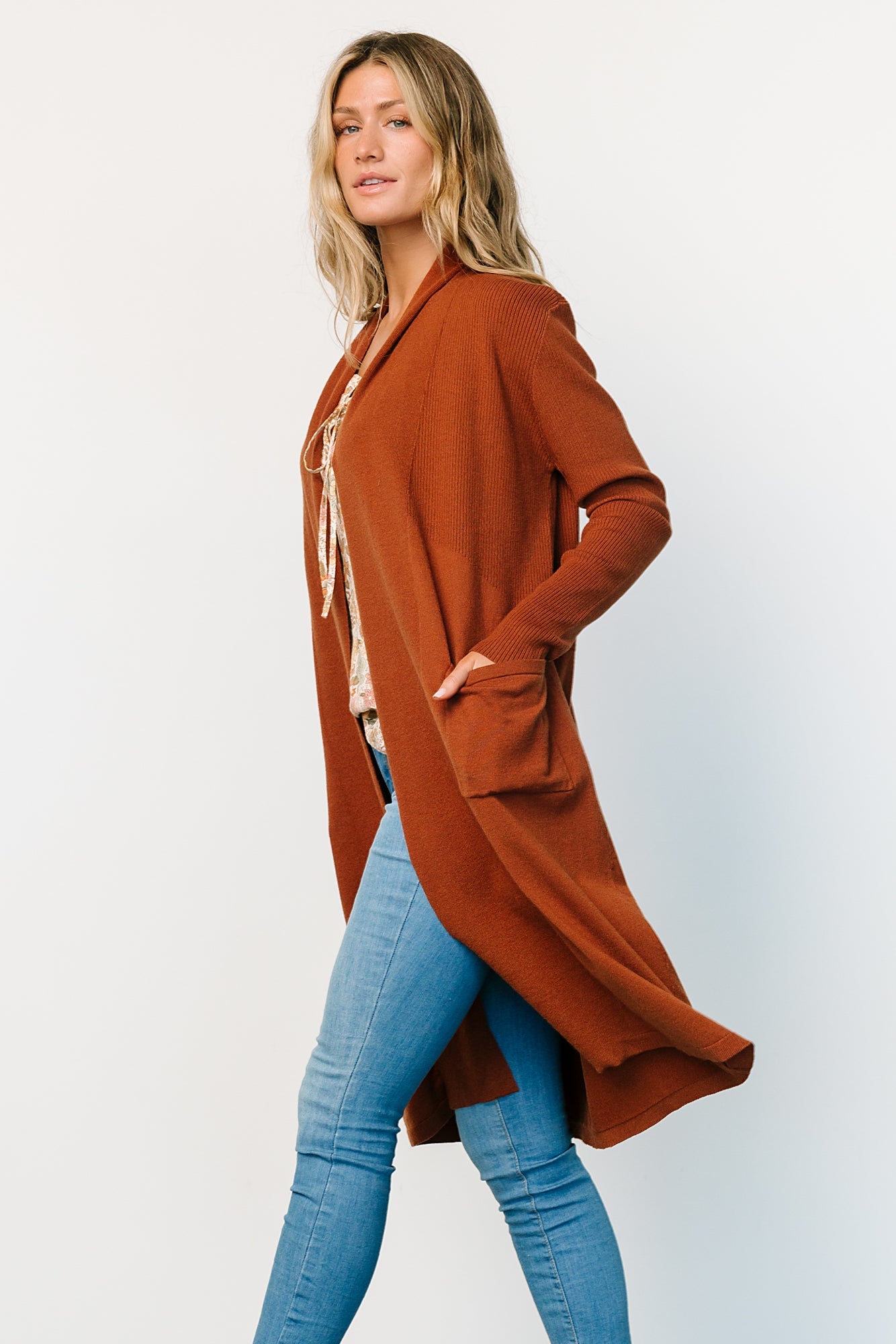 Long rust cardigan sales