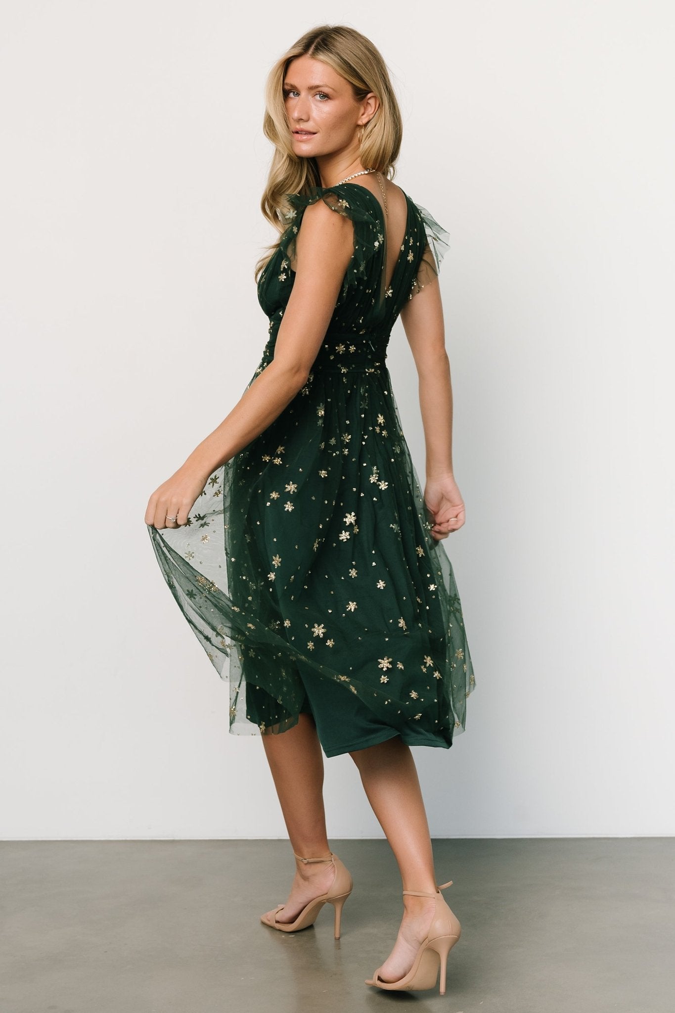 Chiara Shimmer Midi Dress | Green + Gold - Baltic Born