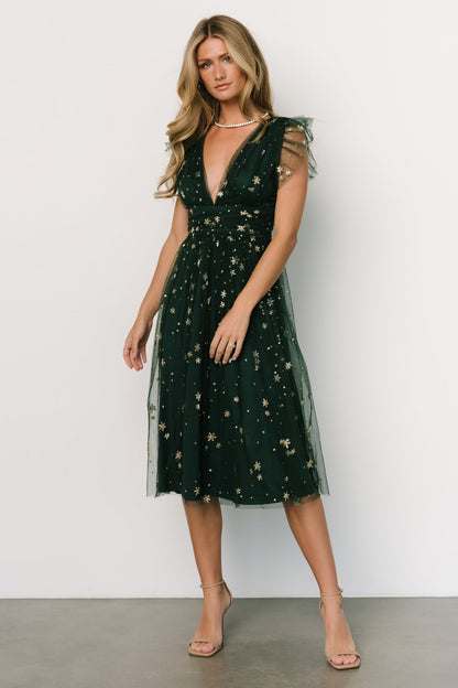 Chiara Shimmer Midi Dress | Green + Gold - Baltic Born