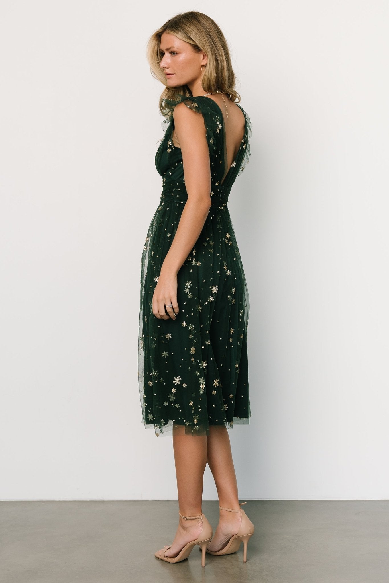 Chiara Shimmer Midi Dress | Green + Gold - Baltic Born