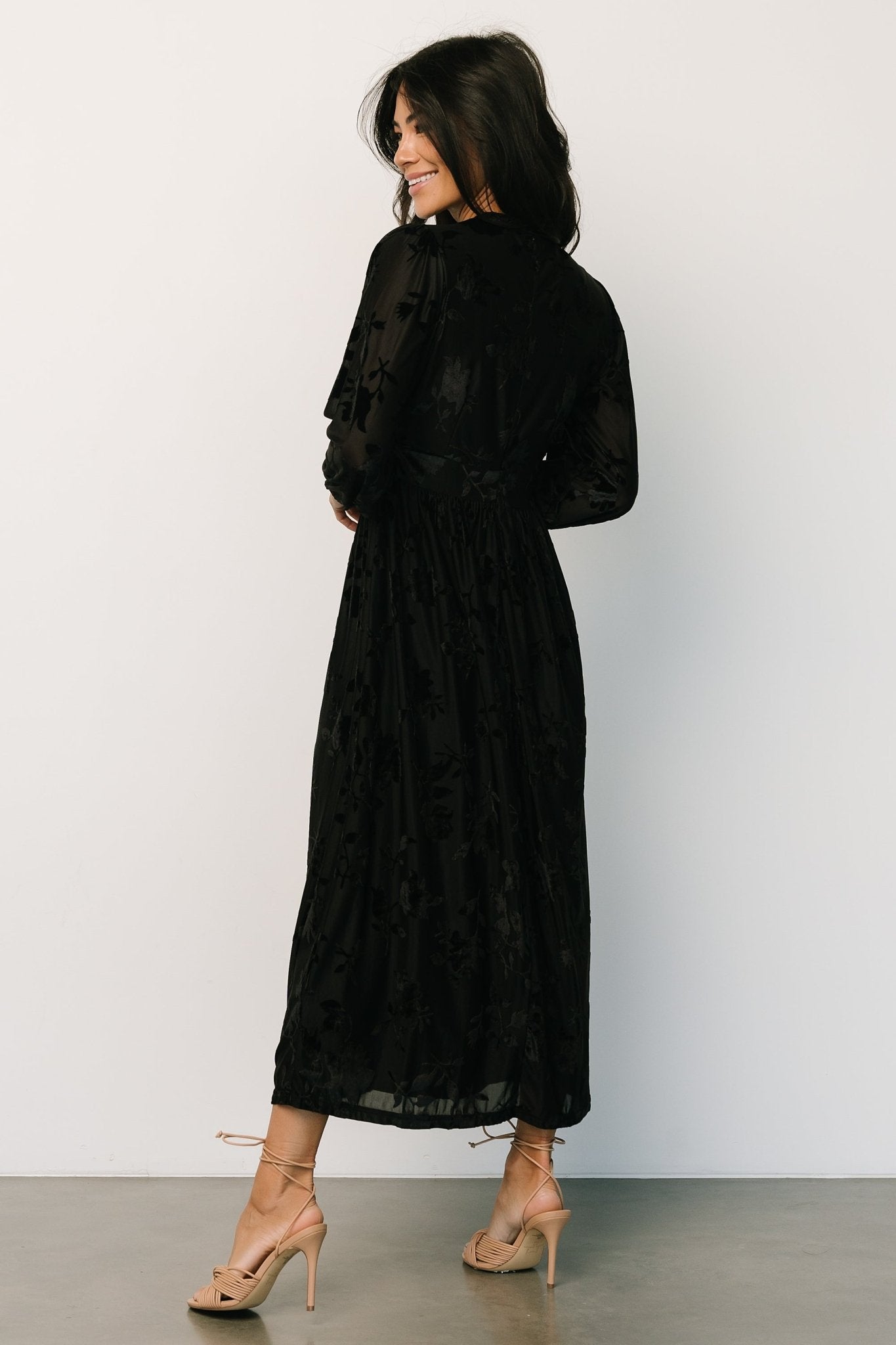 Christine Velvet Embossed Midi Dress | Black - Baltic Born