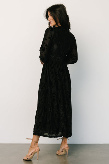 Christine Velvet Embossed Midi Dress | Black - Baltic Born