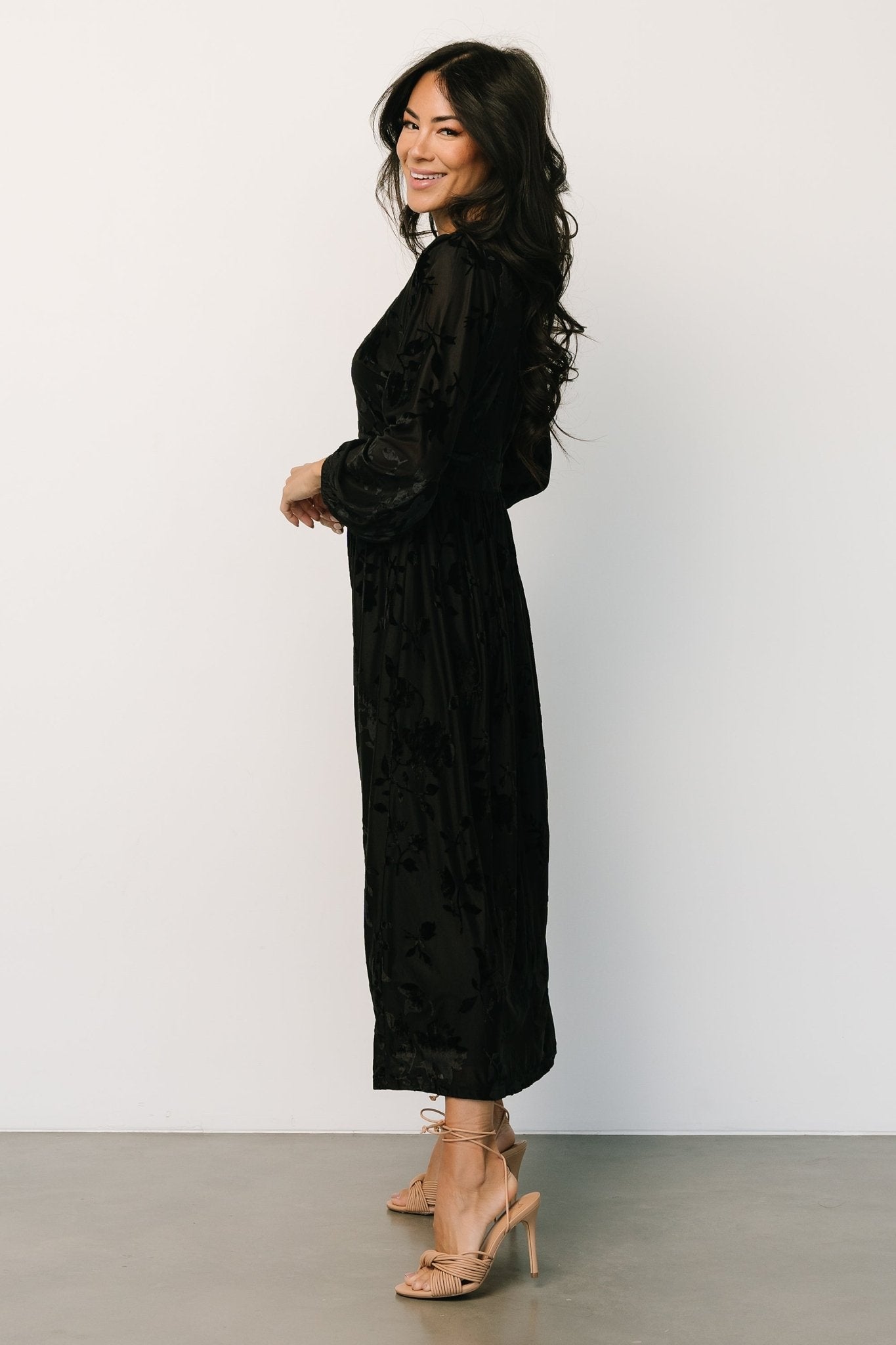 Christine Velvet Embossed Midi Dress | Black - Baltic Born