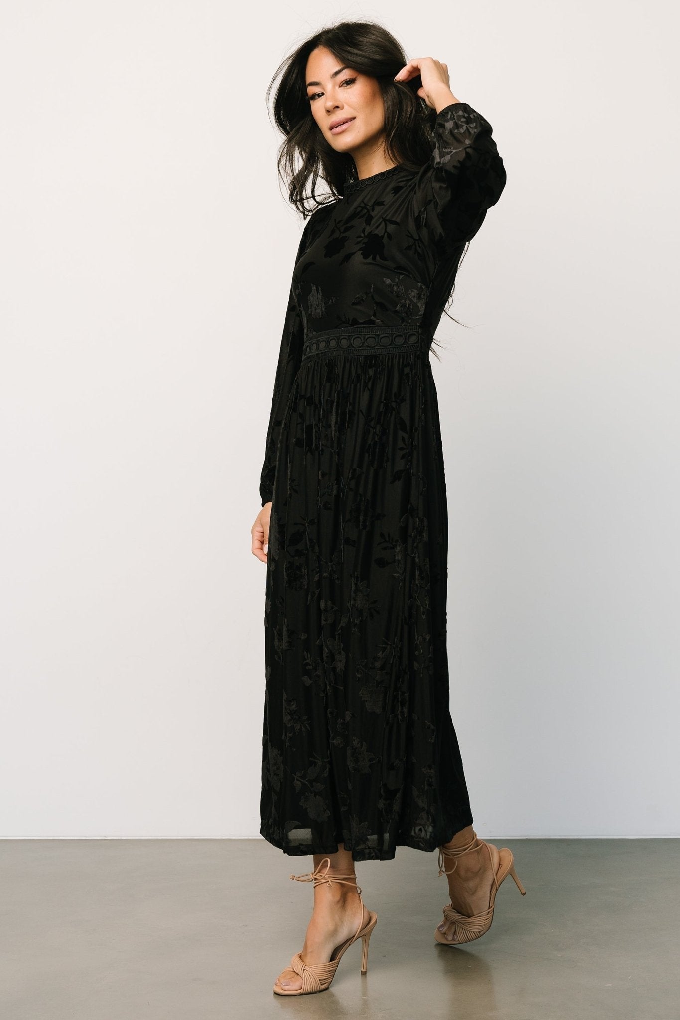 Christine Velvet Embossed Midi Dress | Black - Baltic Born