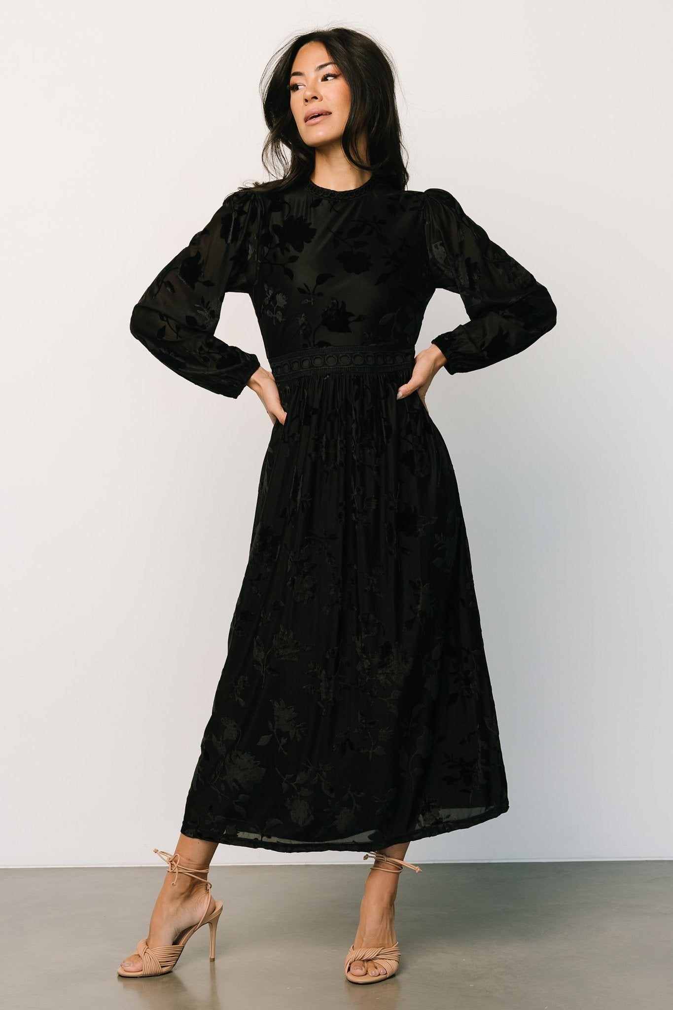 Christine Velvet Embossed Midi Dress | Black - Baltic Born