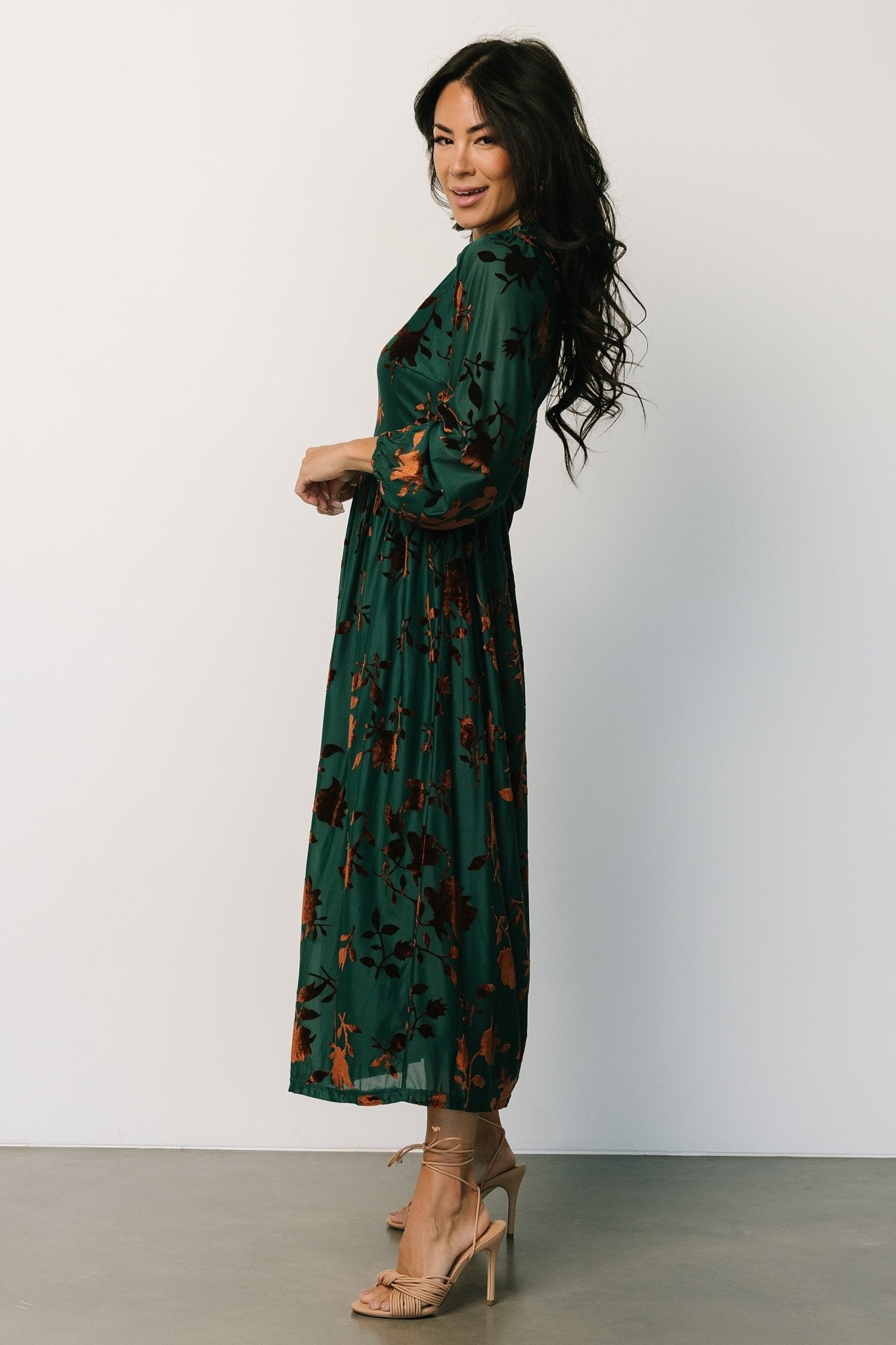 Christine Velvet Embossed Midi Dress | Jade - Baltic Born