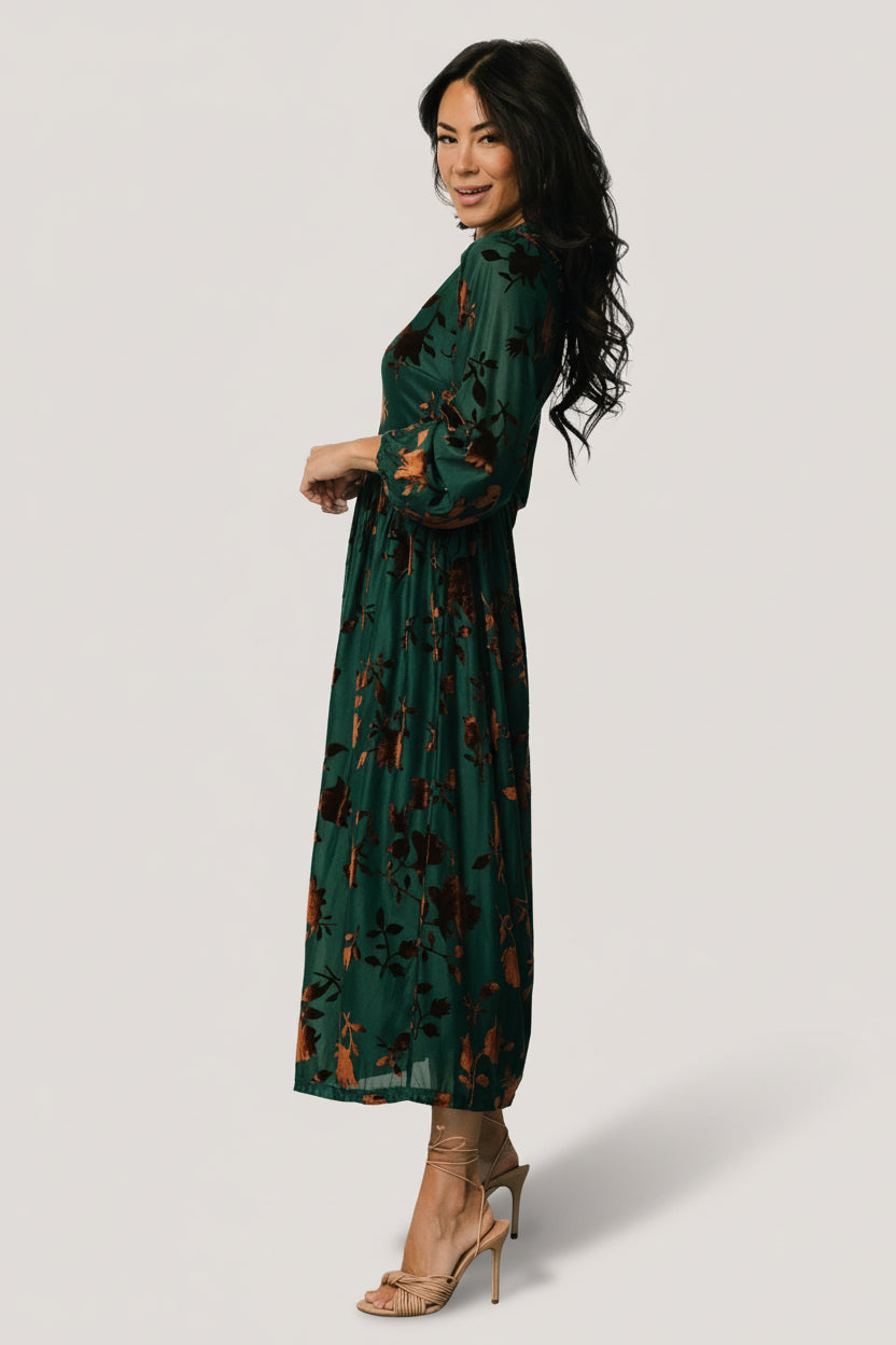 Christine Velvet Embossed Midi Dress | Jade | Baltic Born