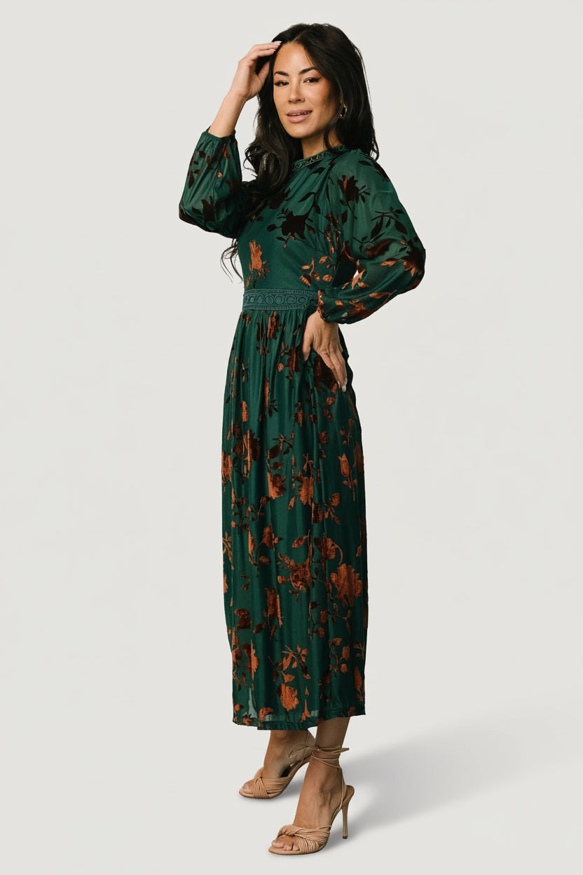 Christine Velvet Embossed Midi Dress | Jade – Baltic Born