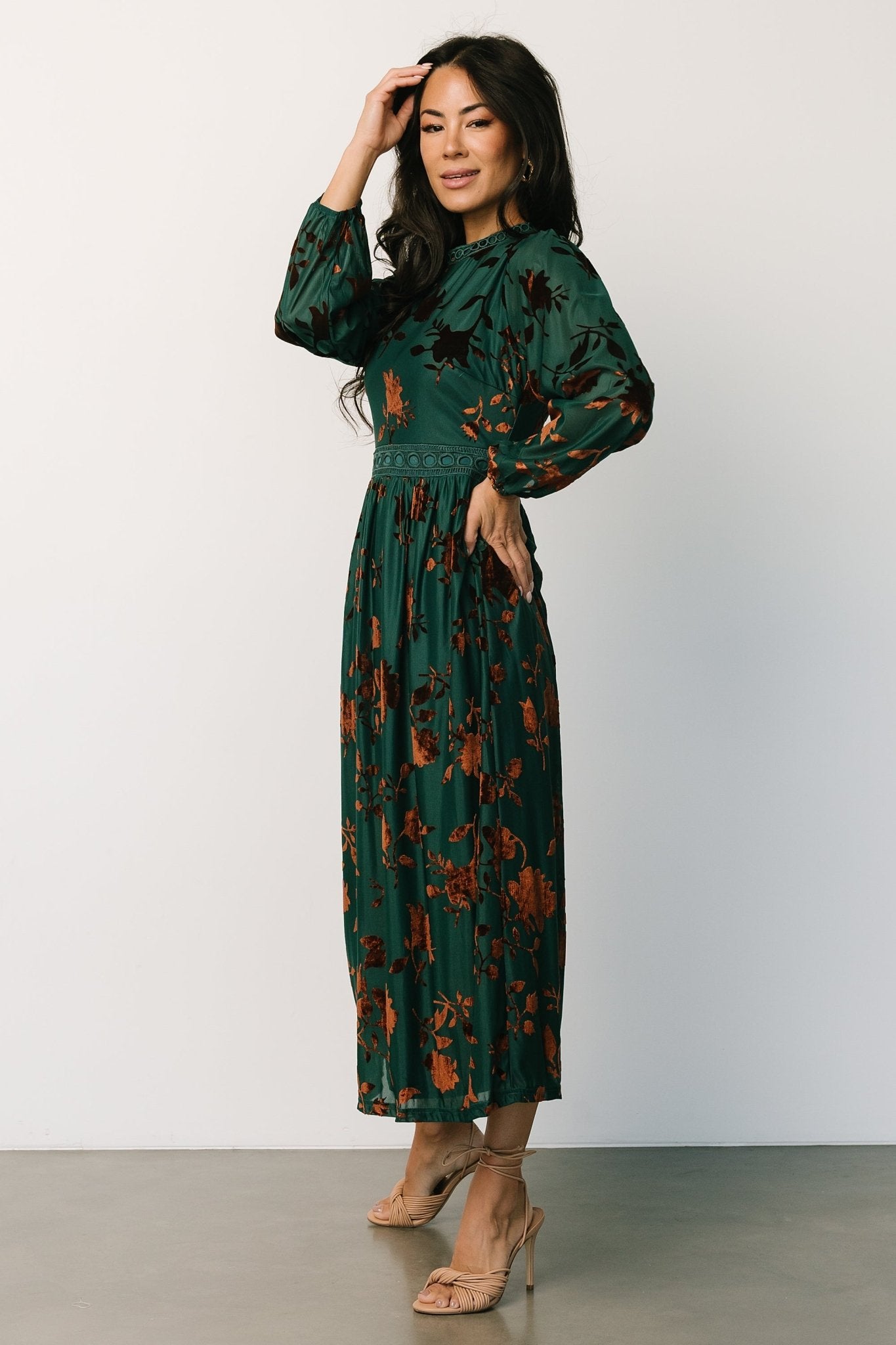 Christine Velvet Embossed Midi Dress | Jade - Baltic Born