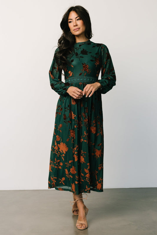 Christine Velvet Embossed Midi Dress | Jade - Baltic Born