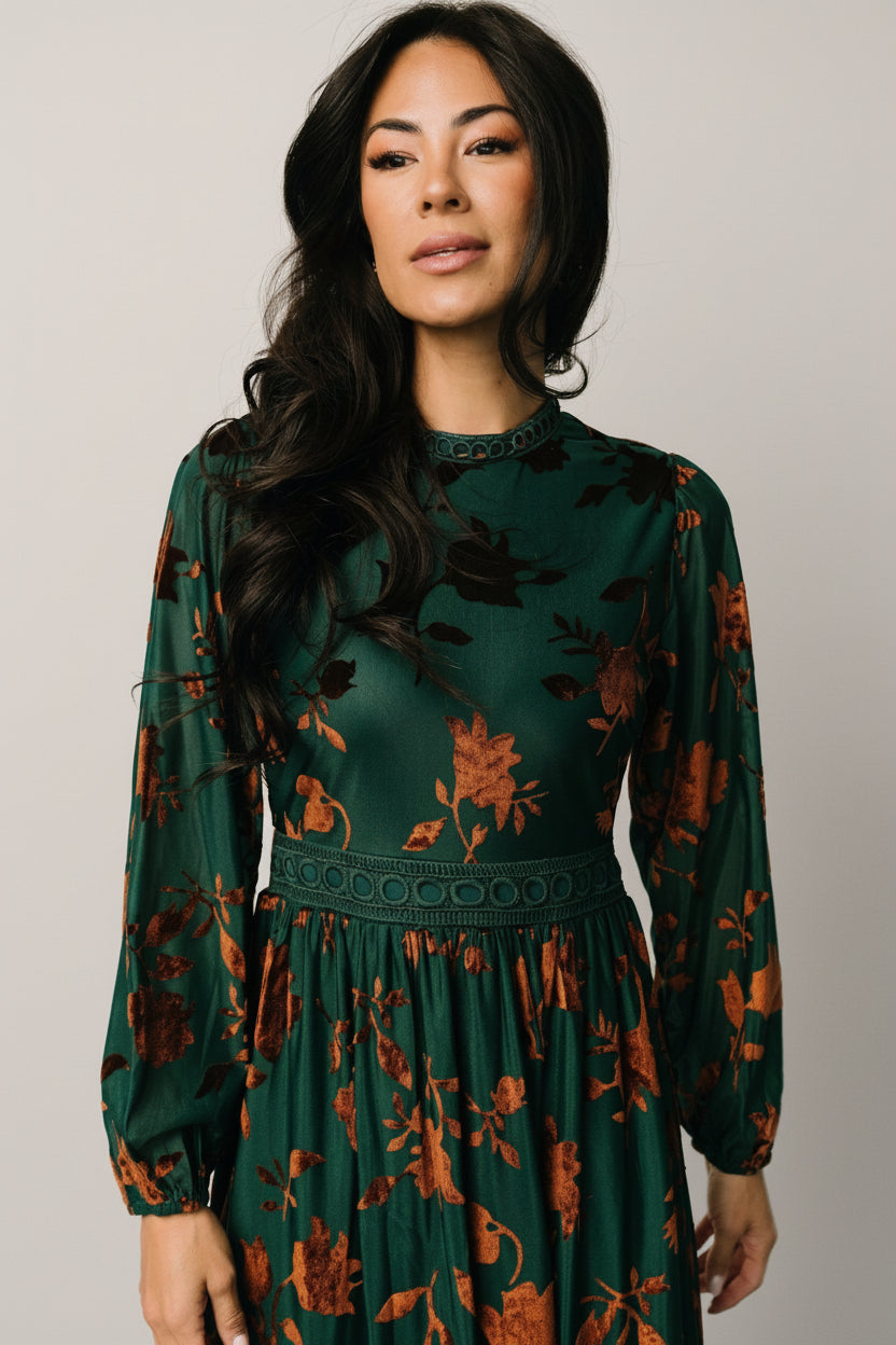Christine Velvet Embossed Midi Dress | Jade | Baltic Born