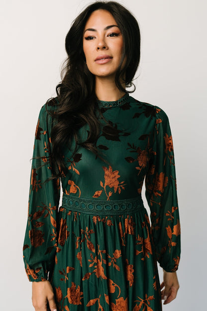 Christine Velvet Embossed Midi Dress | Jade - Baltic Born