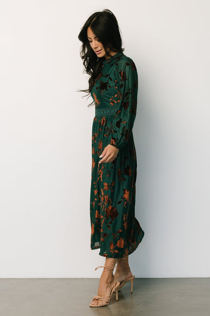 Christine Velvet Embossed Midi Dress | Jade - Baltic Born