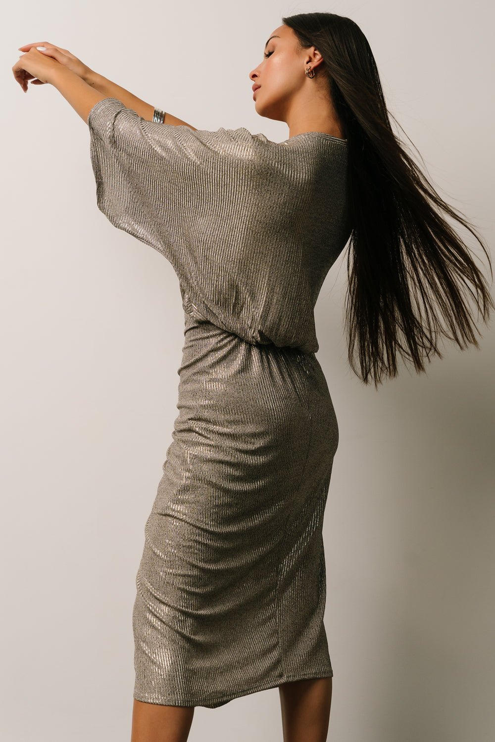 Ciara Ruched Midi Dress | Silver Metallic - Baltic Born