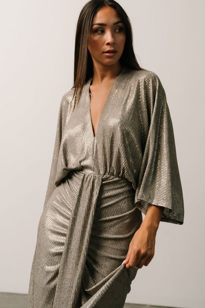 Ciara Ruched Midi Dress | Silver Metallic - Baltic Born