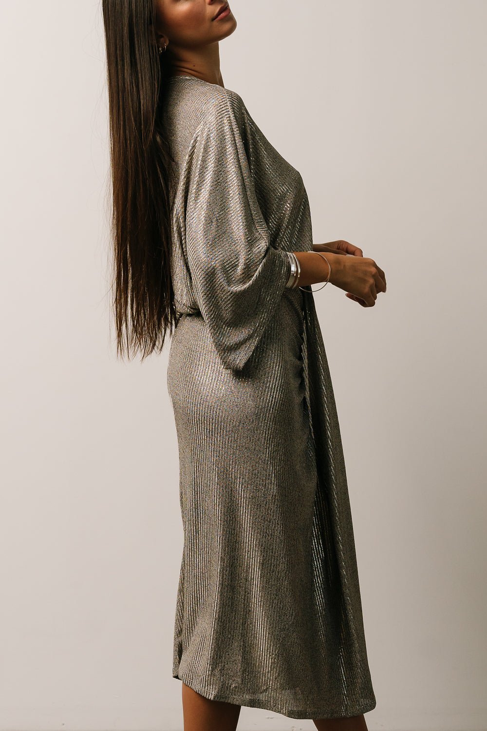 Ciara Ruched Midi Dress | Silver Metallic - Baltic Born