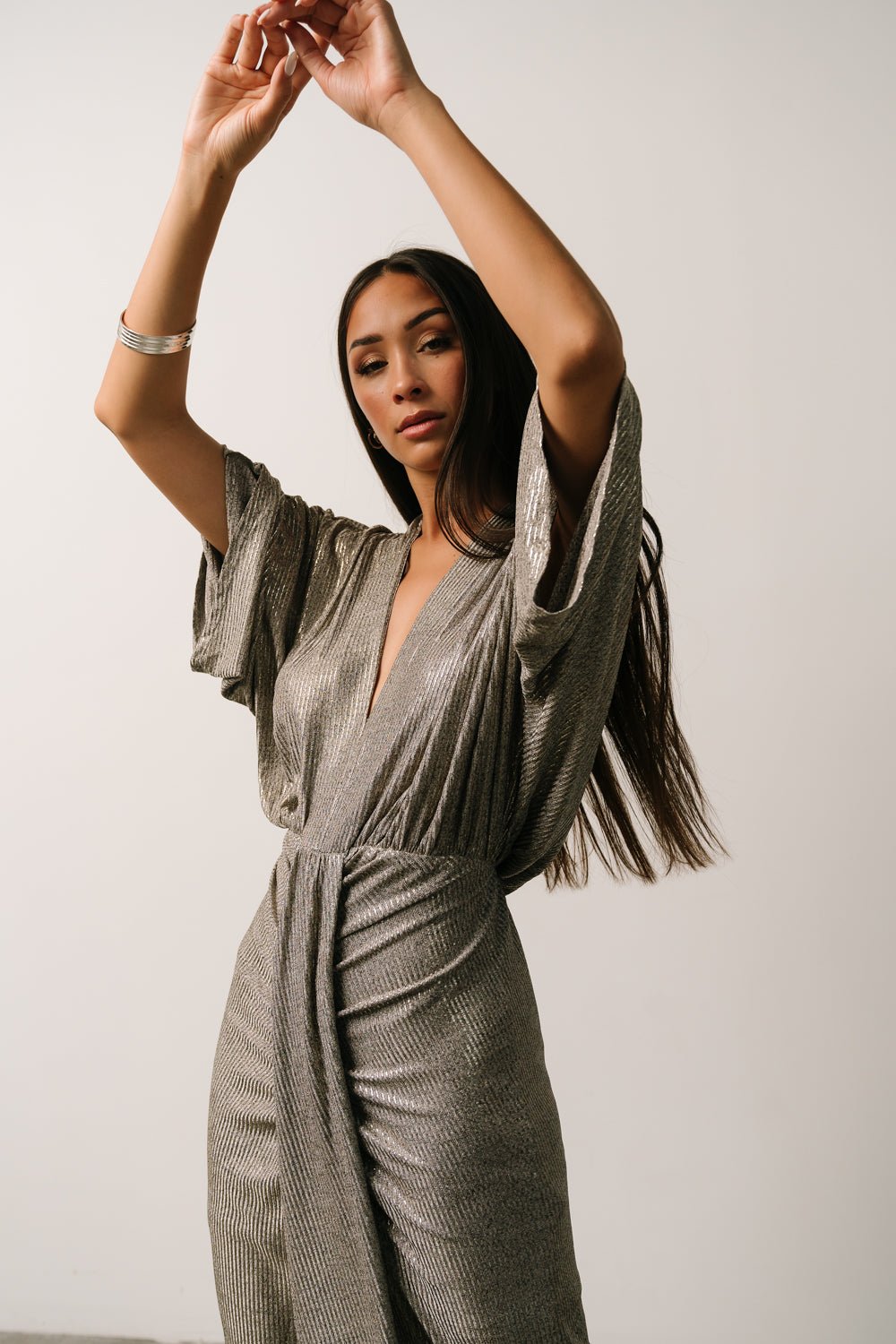 Ciara Ruched Midi Dress | Silver Metallic - Baltic Born