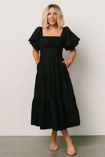 Cindy Puff Sleeve Tiered Dress | Black - Baltic Born