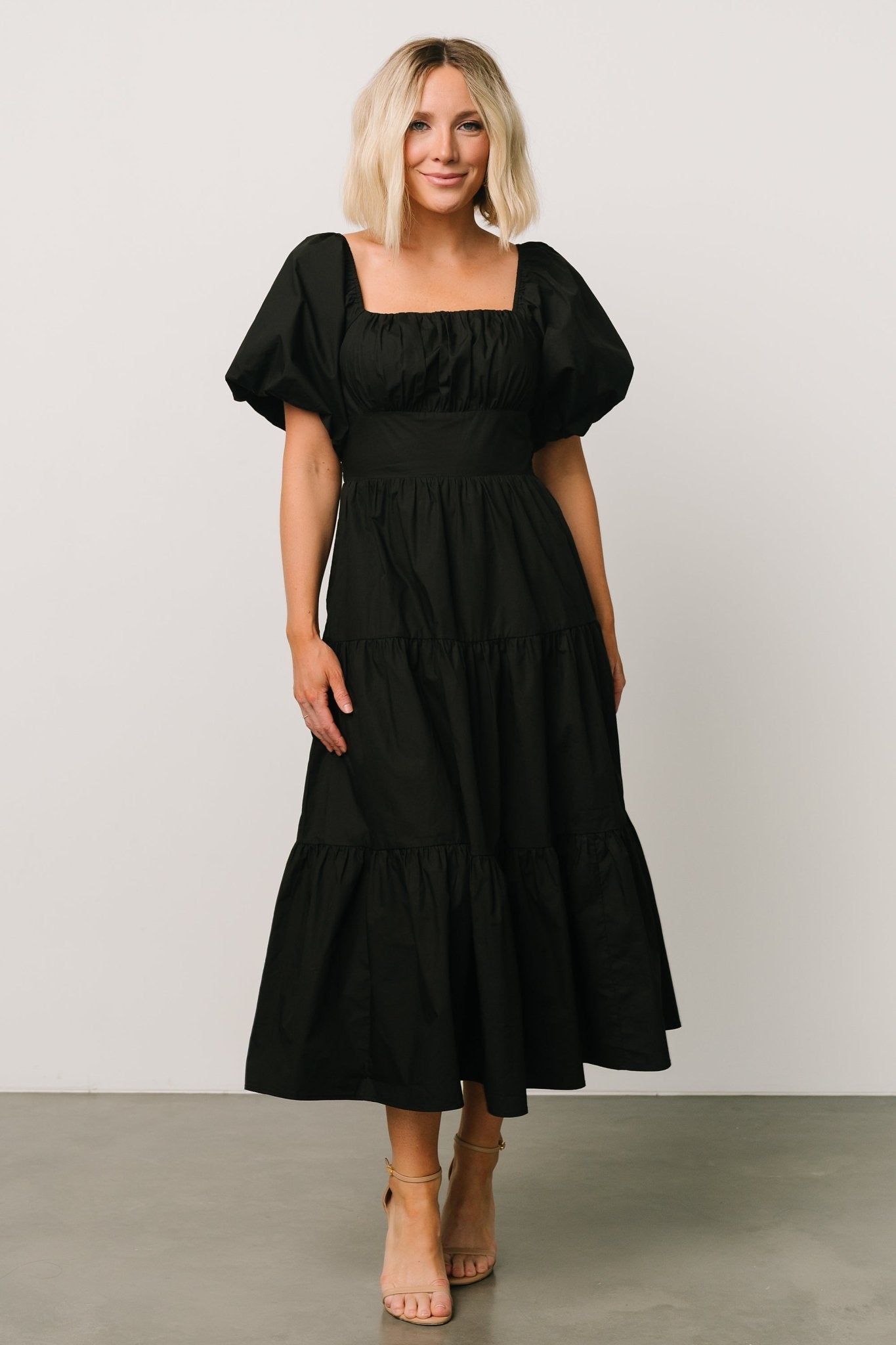 Cindy Puff Sleeve Tiered Dress | Black - Baltic Born