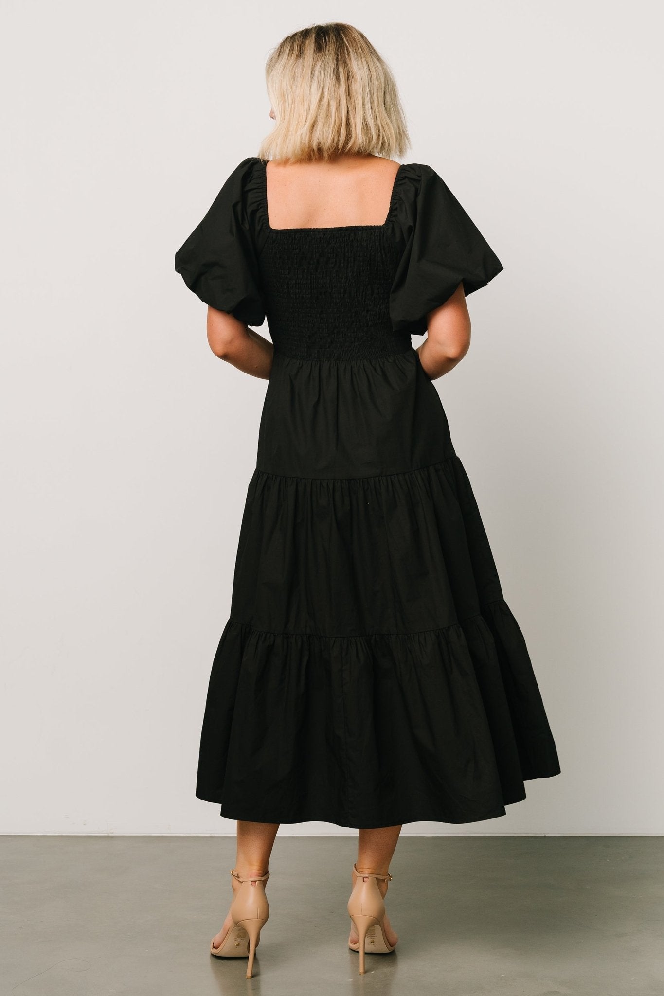 Cindy Puff Sleeve Tiered Dress | Black - Baltic Born