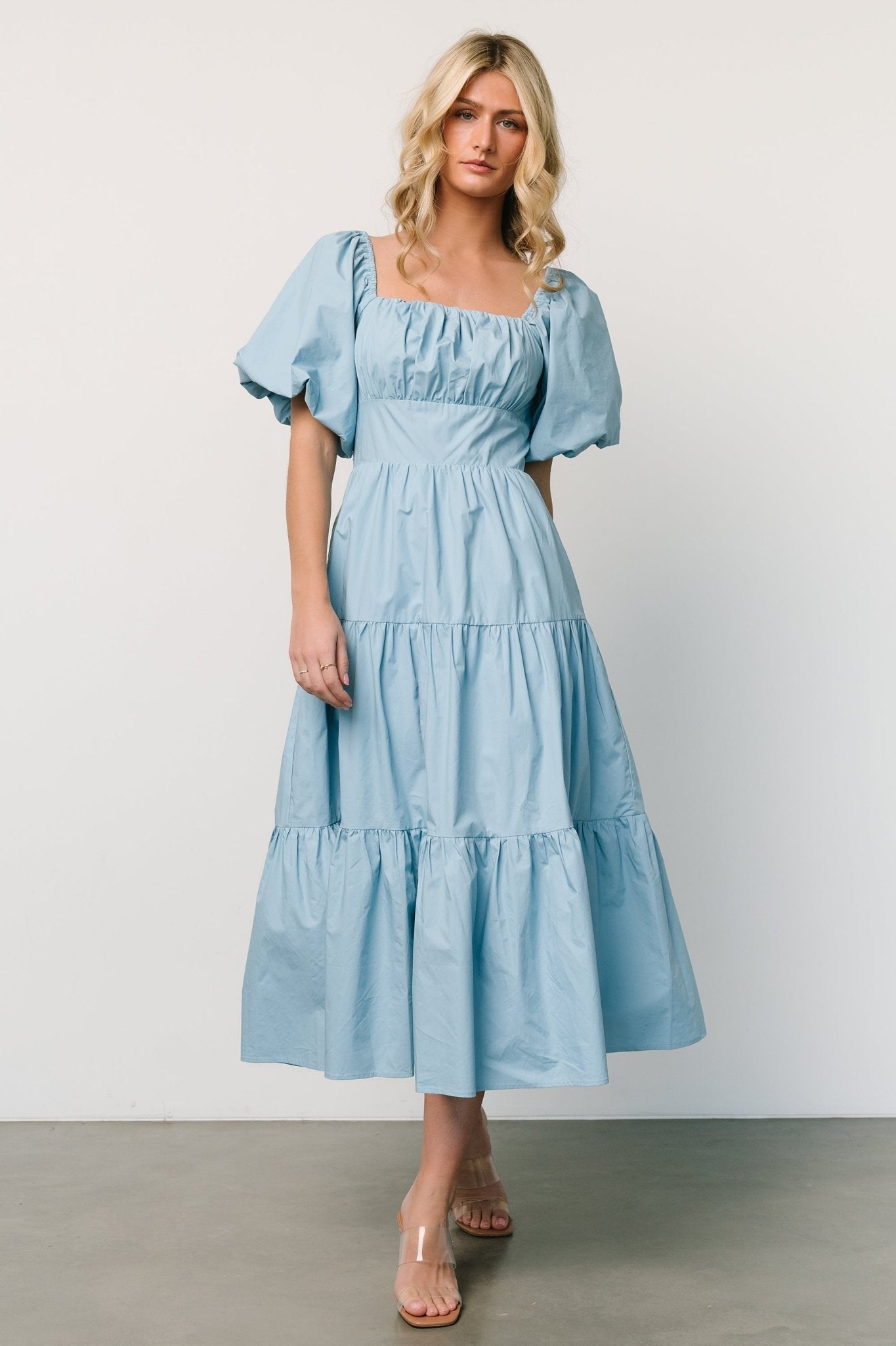 Cindy Puff Sleeve Tiered Dress | Blue - Baltic Born