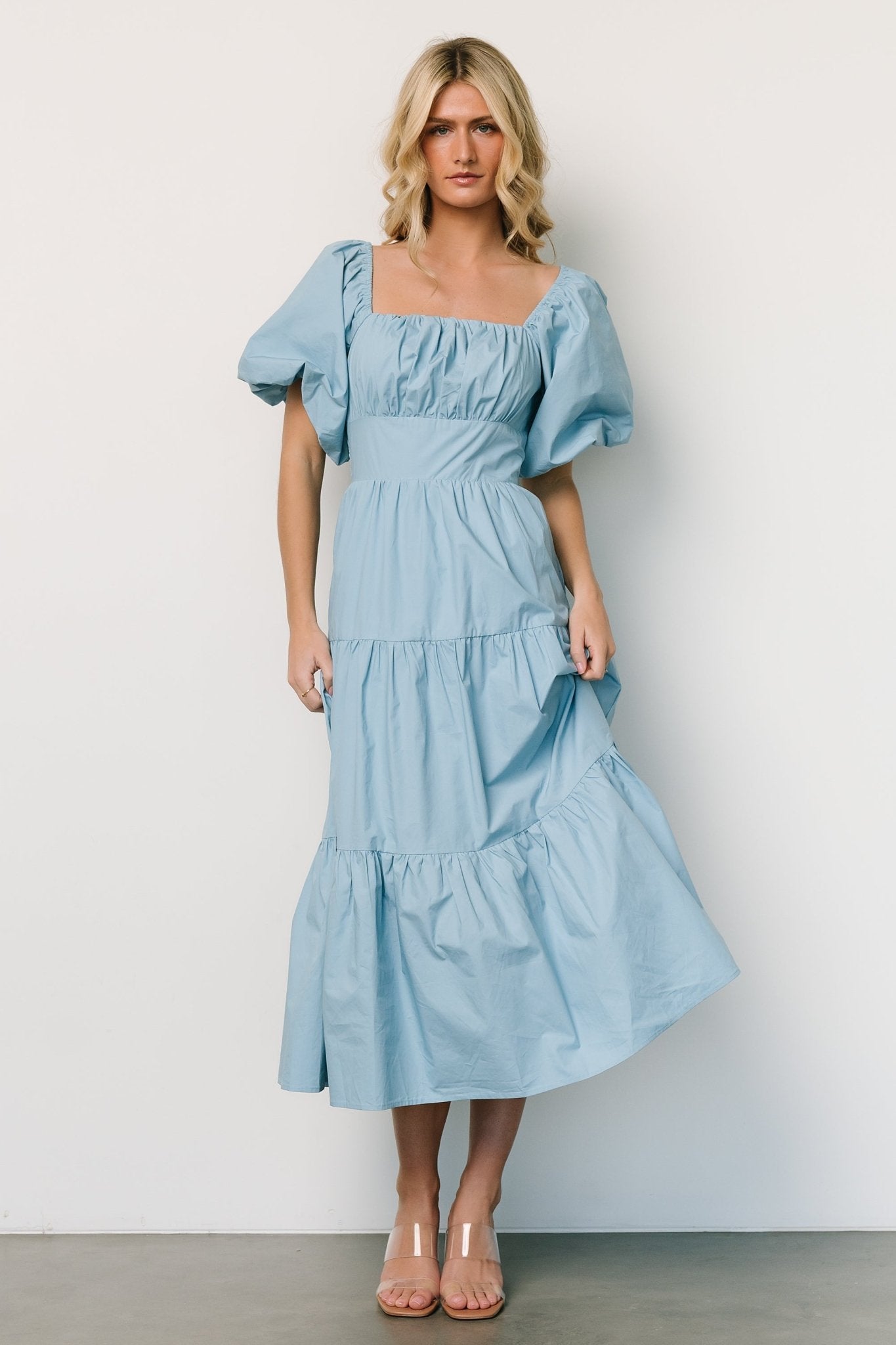 Cindy Puff Sleeve Tiered Dress | Blue - Baltic Born