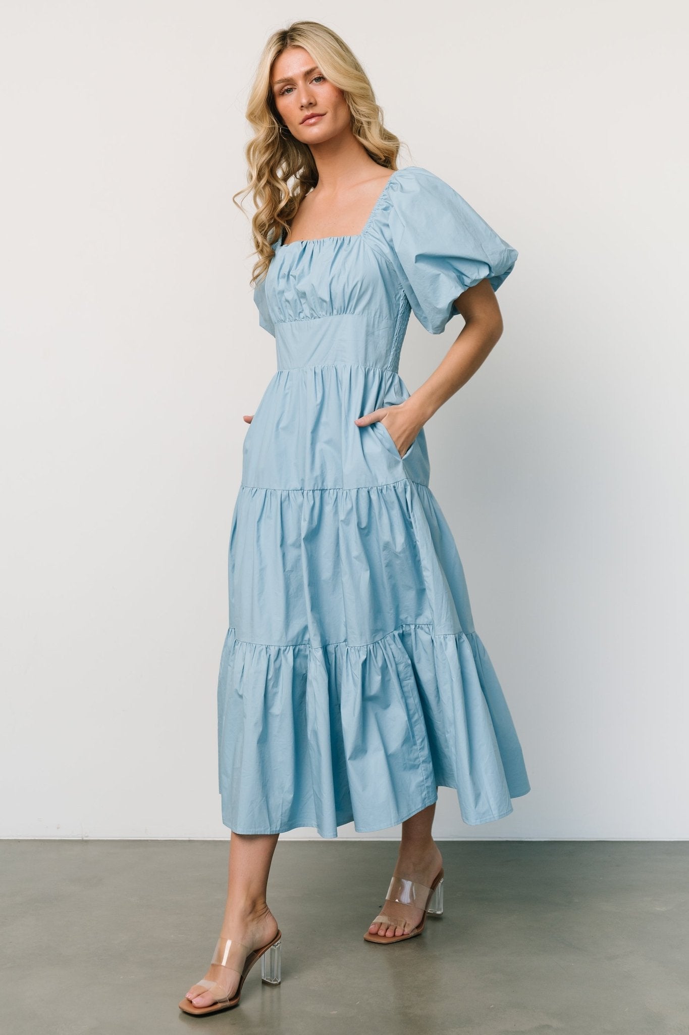 Cindy Puff Sleeve Tiered Dress | Blue - Baltic Born