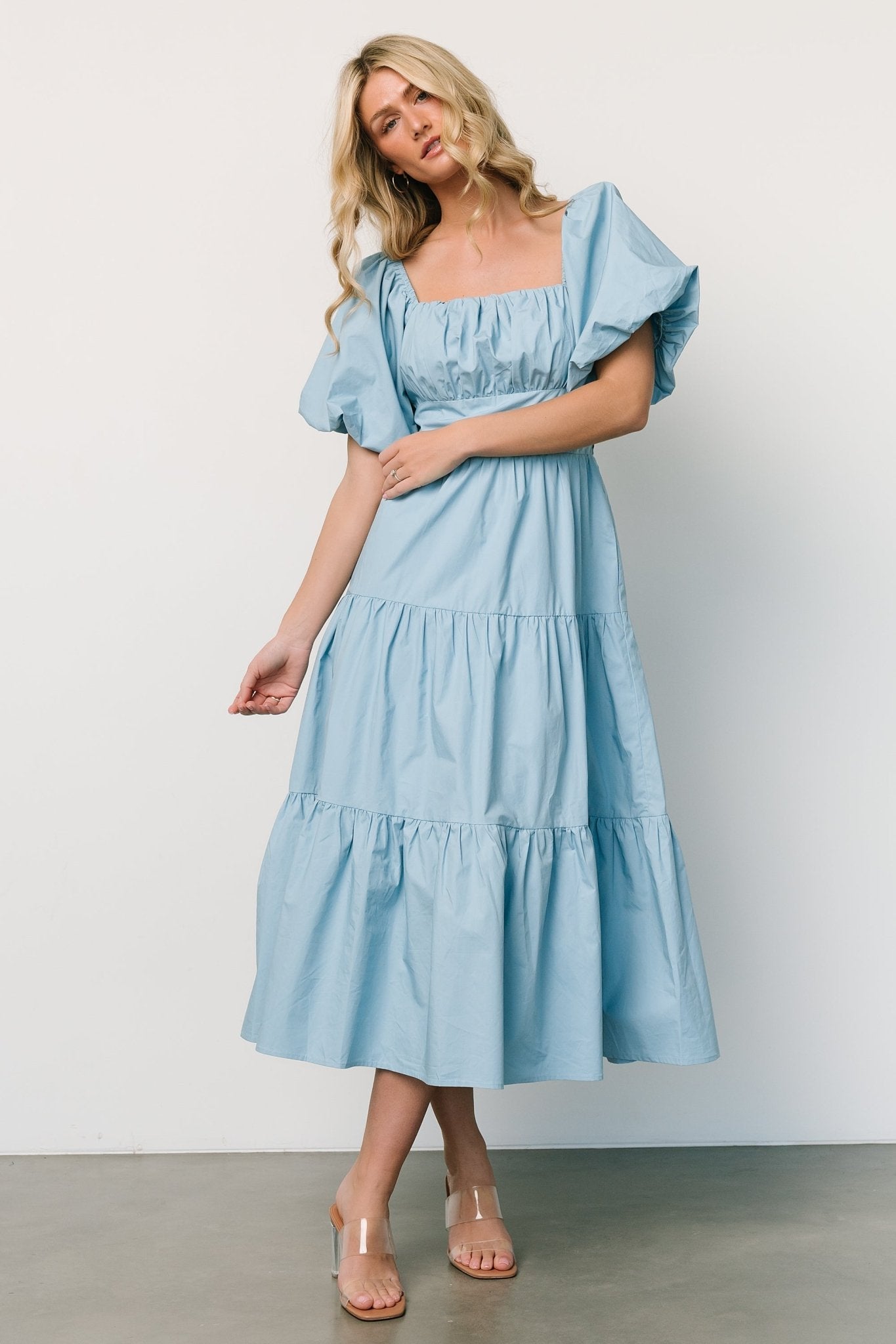 Cindy Puff Sleeve Tiered Dress | Blue - Baltic Born