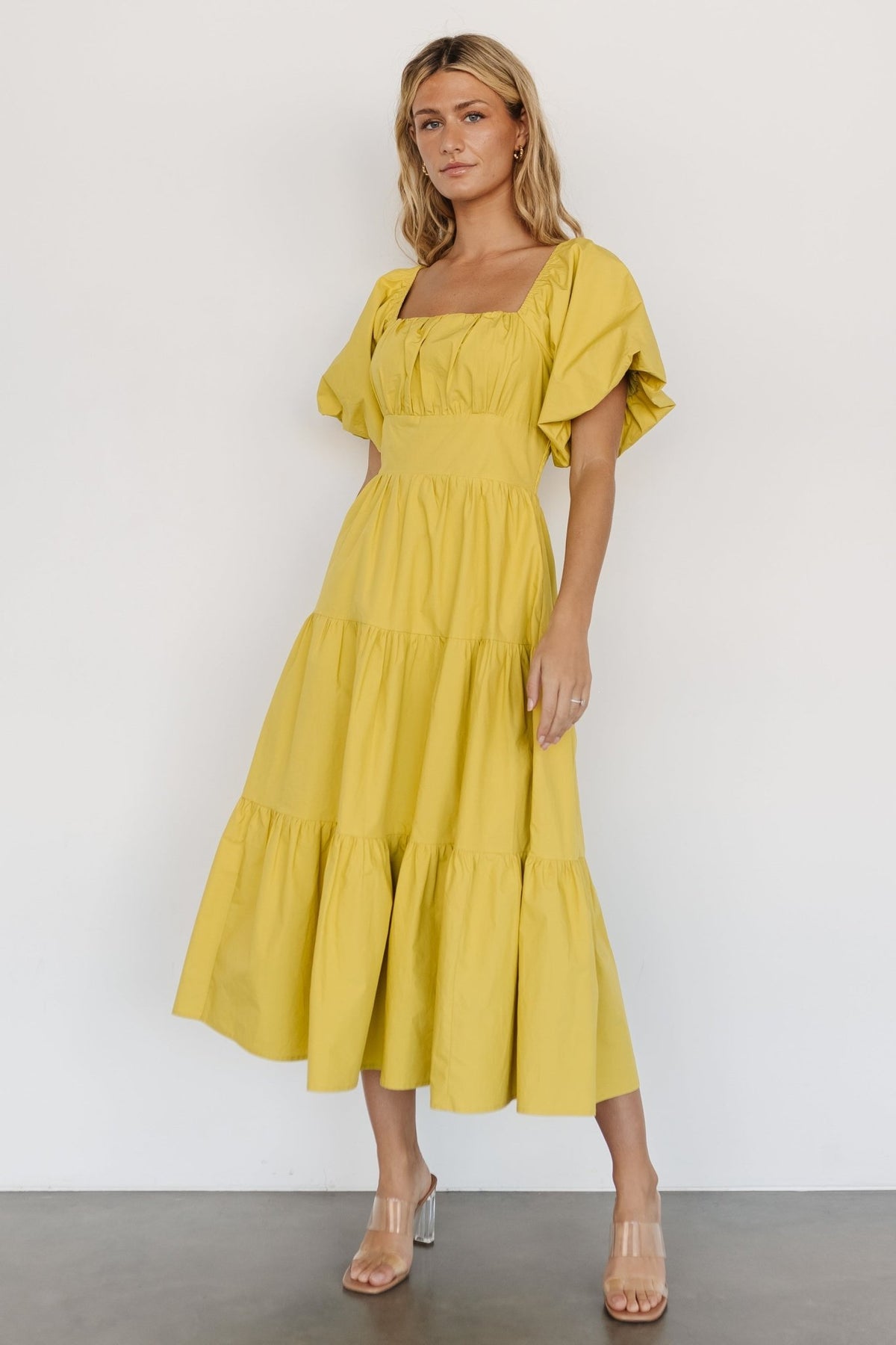 Cindy Puff Sleeve Tiered Dress | Lemongrass | Baltic Born