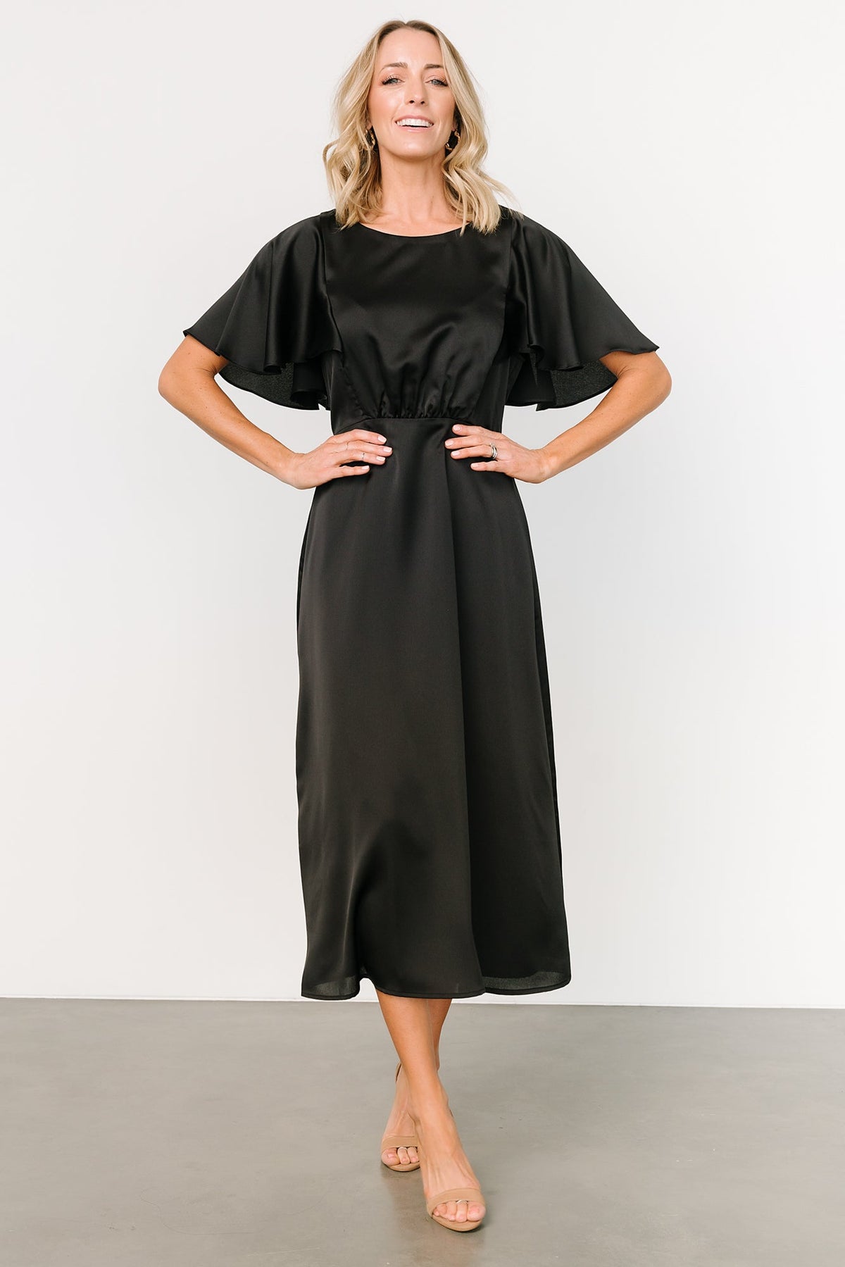 Cinta Satin Midi Dress | Black