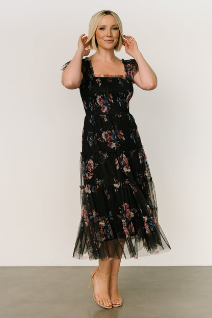 Clementine Tulle Midi Dress | Black Multi - Baltic Born