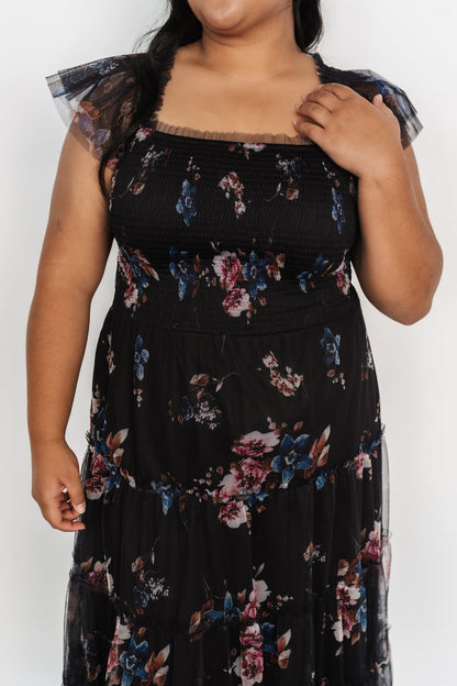 Clementine Tulle Midi Dress | Black Multi - Baltic Born