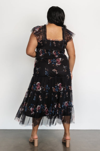 Clementine Tulle Midi Dress | Black Multi - Baltic Born