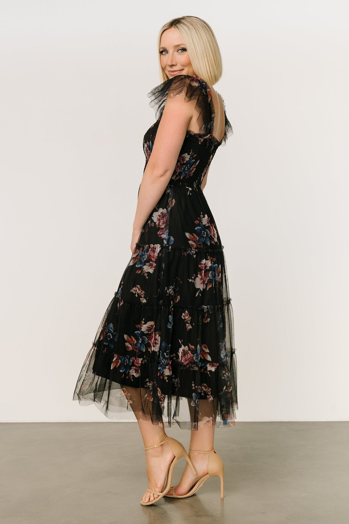 Clementine Tulle Midi Dress | Black Multi - Baltic Born