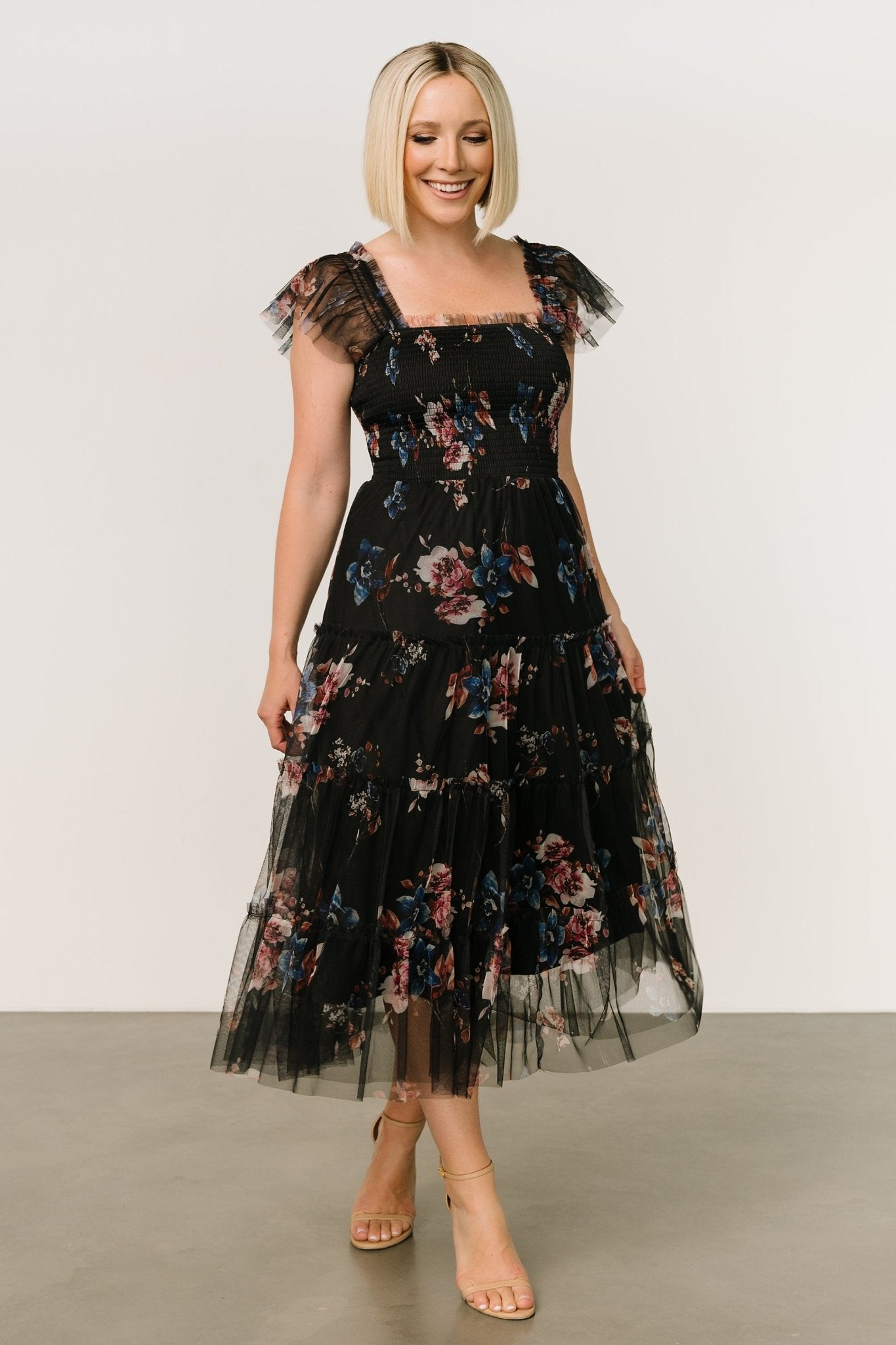 Clementine Tulle Midi Dress | Black Multi - Baltic Born