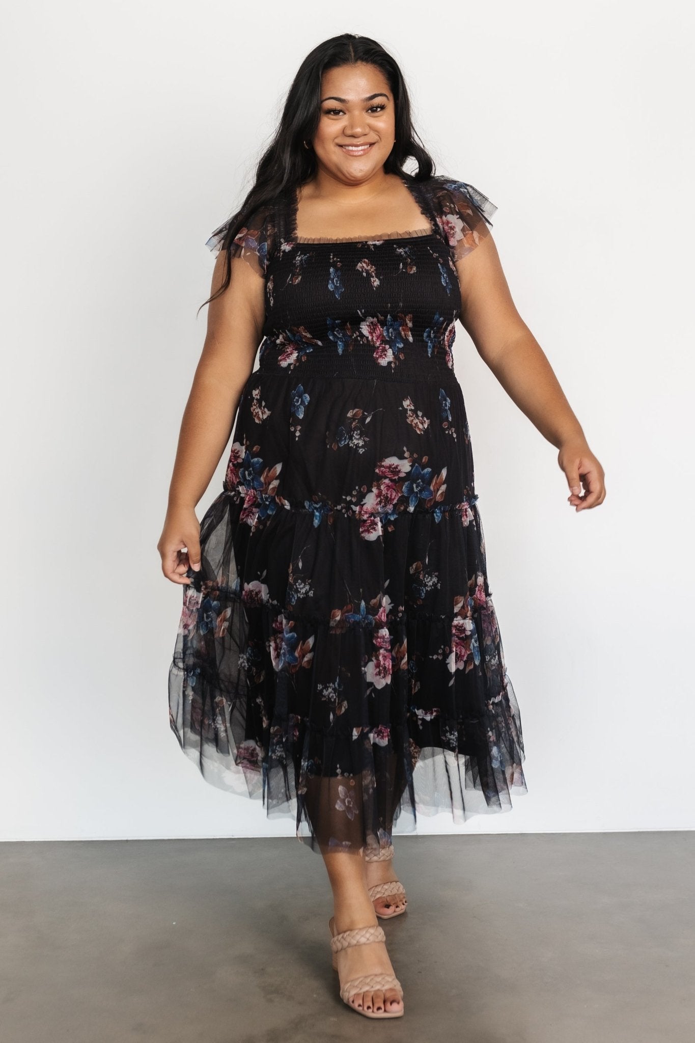 Clementine Tulle Midi Dress | Black Multi - Baltic Born