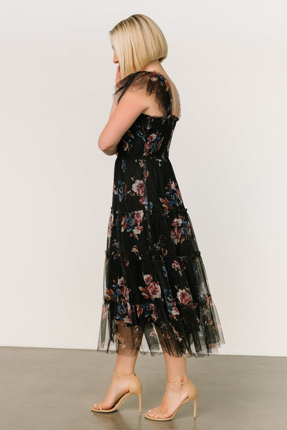Clementine Tulle Midi Dress | Black Multi - Baltic Born